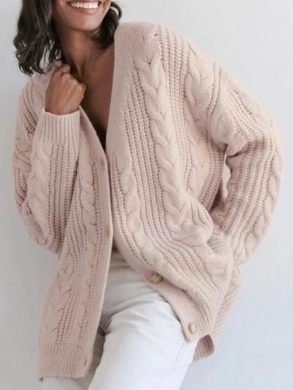 🦋 Jenni Kayne| EUC Cable Cocoon Cardigan Blush Alpaca Merino Wool Small